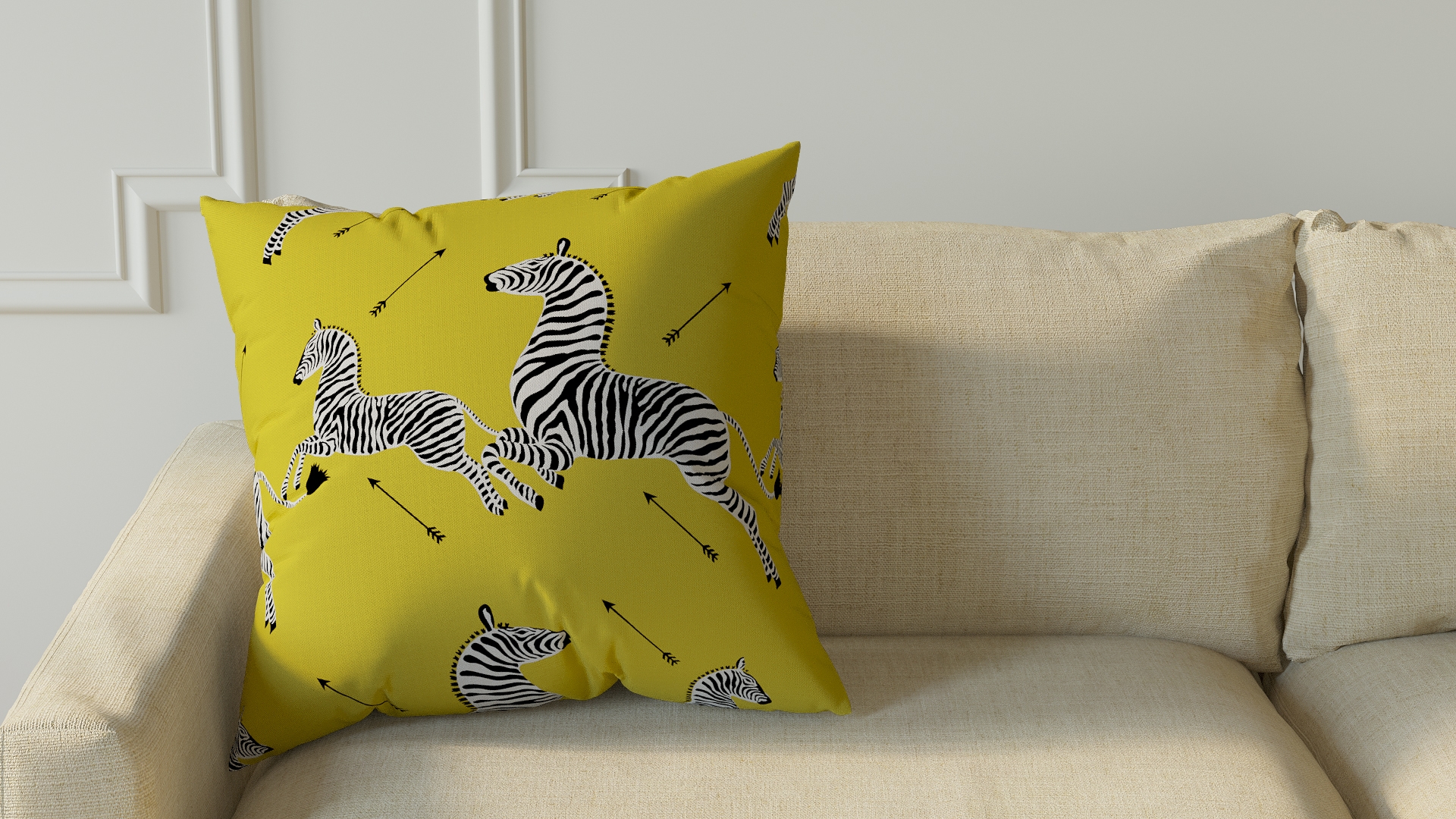 Throw Pillow 22", Yellow Zebra, 22" x 22" - Image 2
