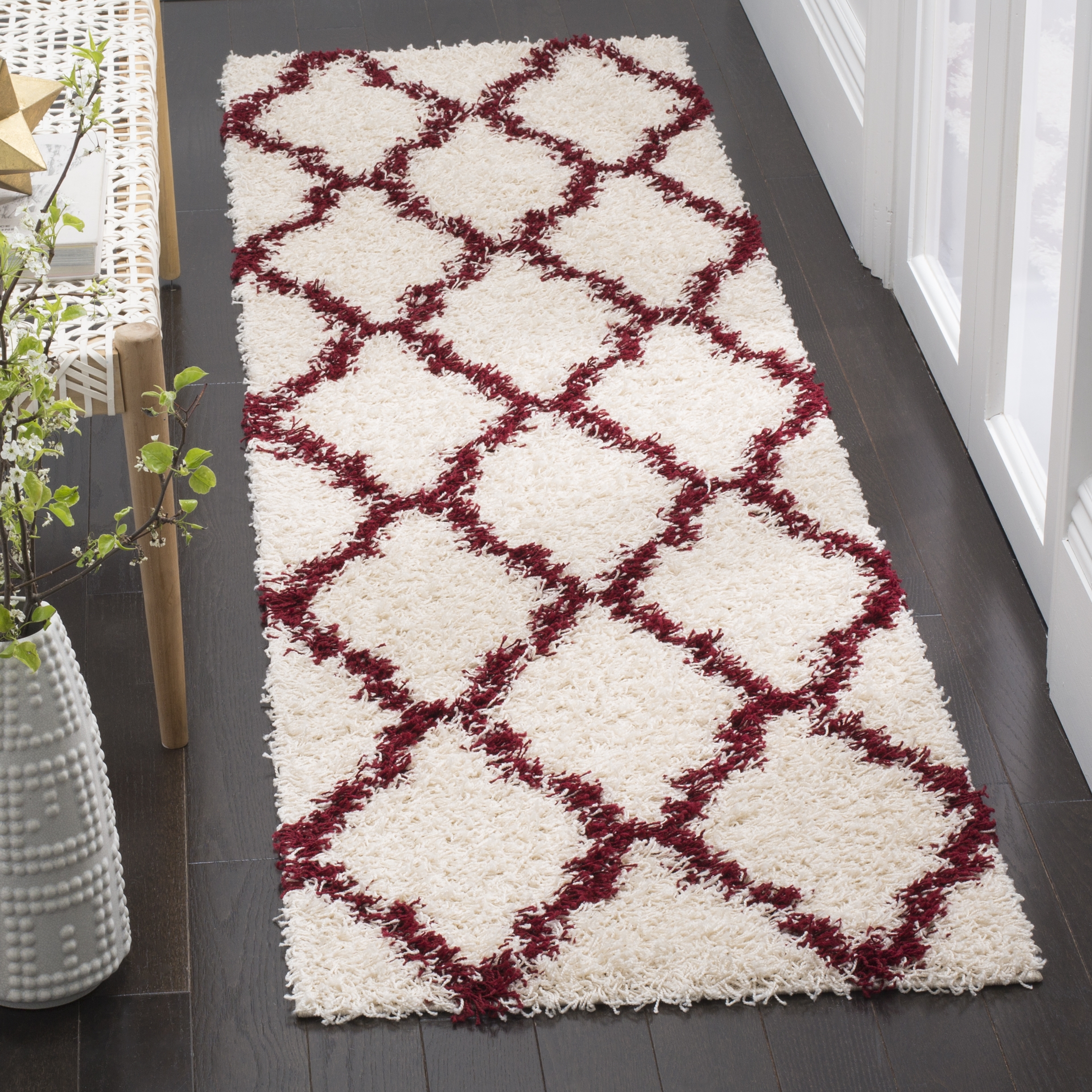 Arlo Home Woven Area Rug, SGD257R, Ivory/Red,  2' 3" X 8' - Image 1