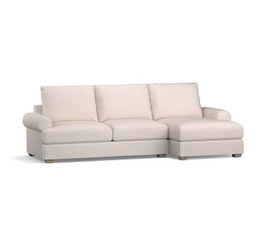 Canyon Roll Arm Upholstered Right Arm Sofa with Chaise Sectional, Down Blend Wrapped Cushions, Performance Heathered Basketweave Platinum - Image 1