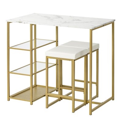 3-piece Modern Pub Set With Faux Marble Countertop And Bar Stools - Image 0