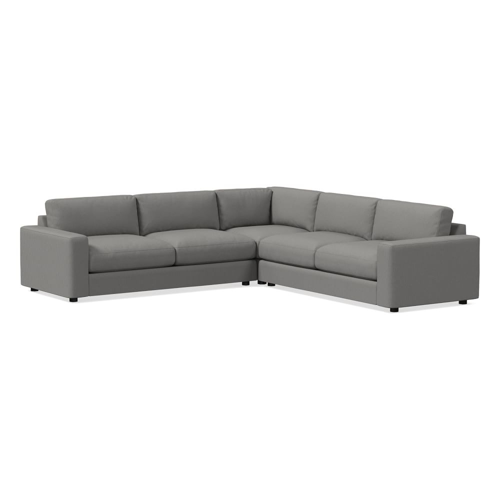 Urban 116" 3-Piece L-Shaped Sectional, Performance Washed Canvas, Storm Gray, Poly-Fill - Image 0