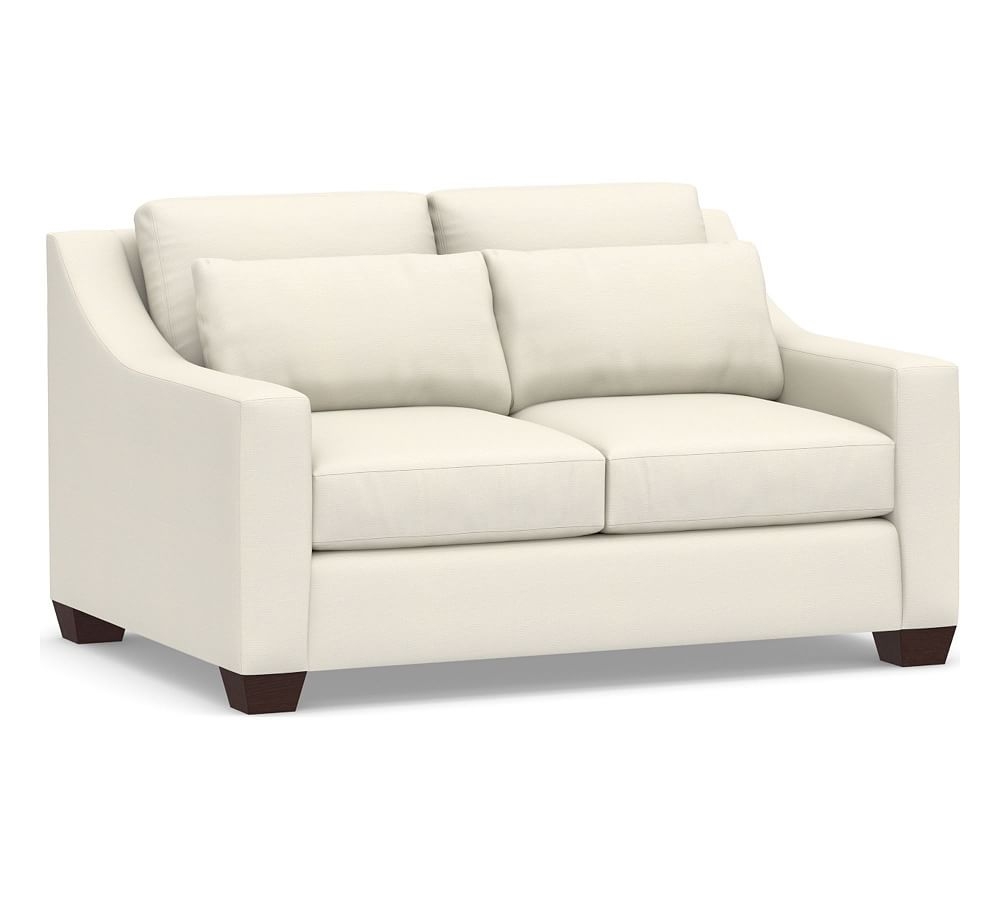 York Slope Arm Upholstered Deep Seat Loveseat 60", Down Blend Wrapped Cushions, Textured Twill Ivory - Image 0