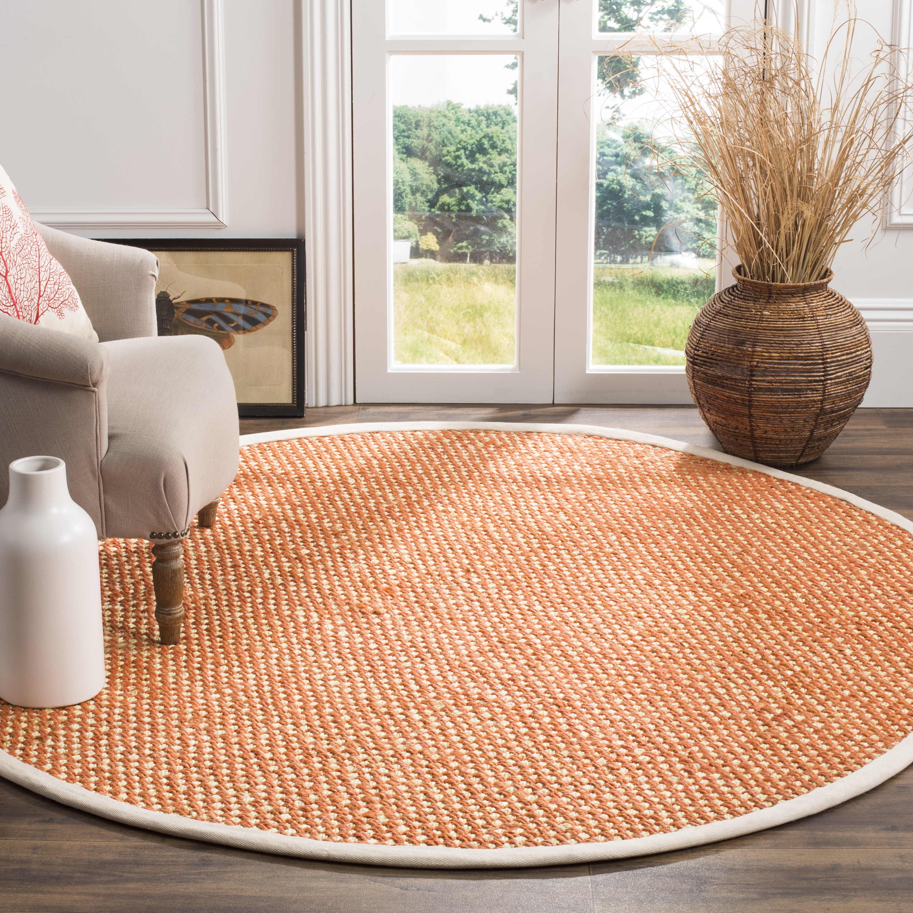 Arlo Home Hand Woven Area Rug, NF262B, Rust/Natural,  6' X 6' Round - Image 1