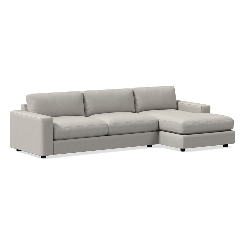 Urban 116" Right 2-Piece Chaise Sectional, Performance Yarn Dyed Linen Weave, Frost Gray, Down Blend Fill - Image 0