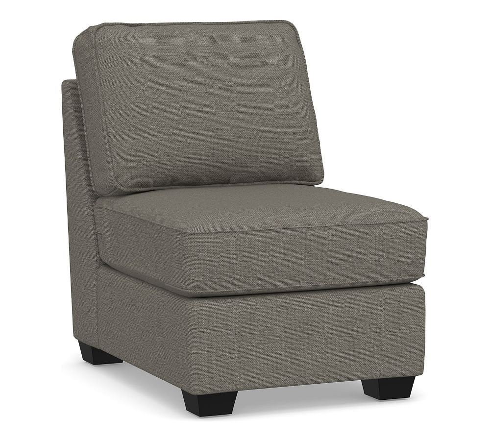 SoMa Fremont Square Arm Upholstered Armless Chair, Polyester Wrapped Cushions, Chunky Basketweave Metal - Image 0