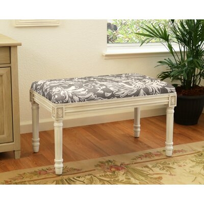 Tan Magnolia Linen Upholstered Bench With Antique White Finish And Welting - Image 0