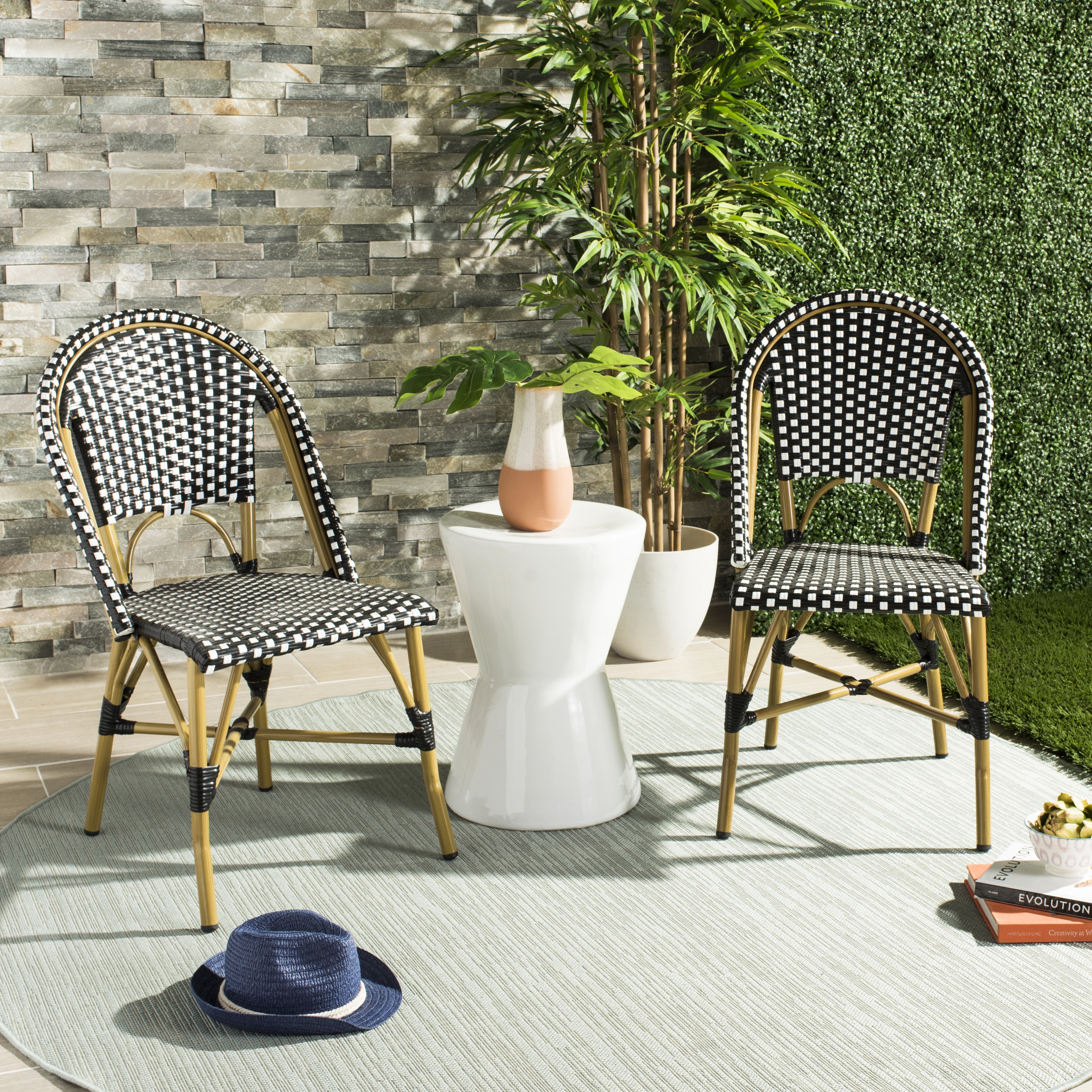 Salcha Indoor-Outdoor French Bistro Stacking Side Chair - Black/White/Light Brown - Arlo Home - Image 6