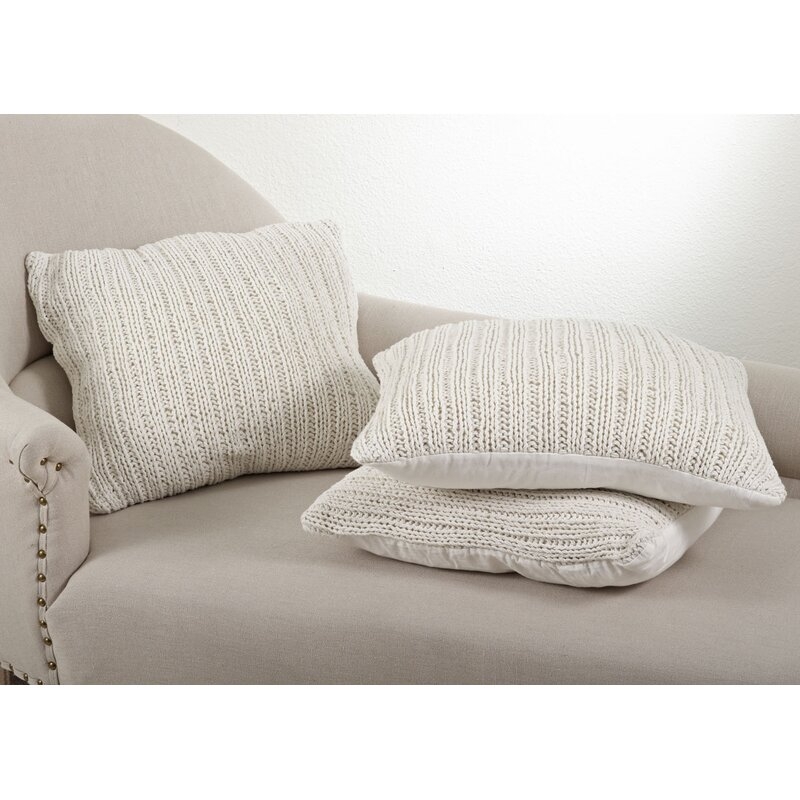 Darcy Knitted Cotton Square Pillow Cover & Insert, 20" x 20" - Image 1