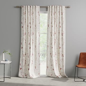 Cotton Canvas Floral Study Curtains, 48"x96", Pink Stone - Image 0