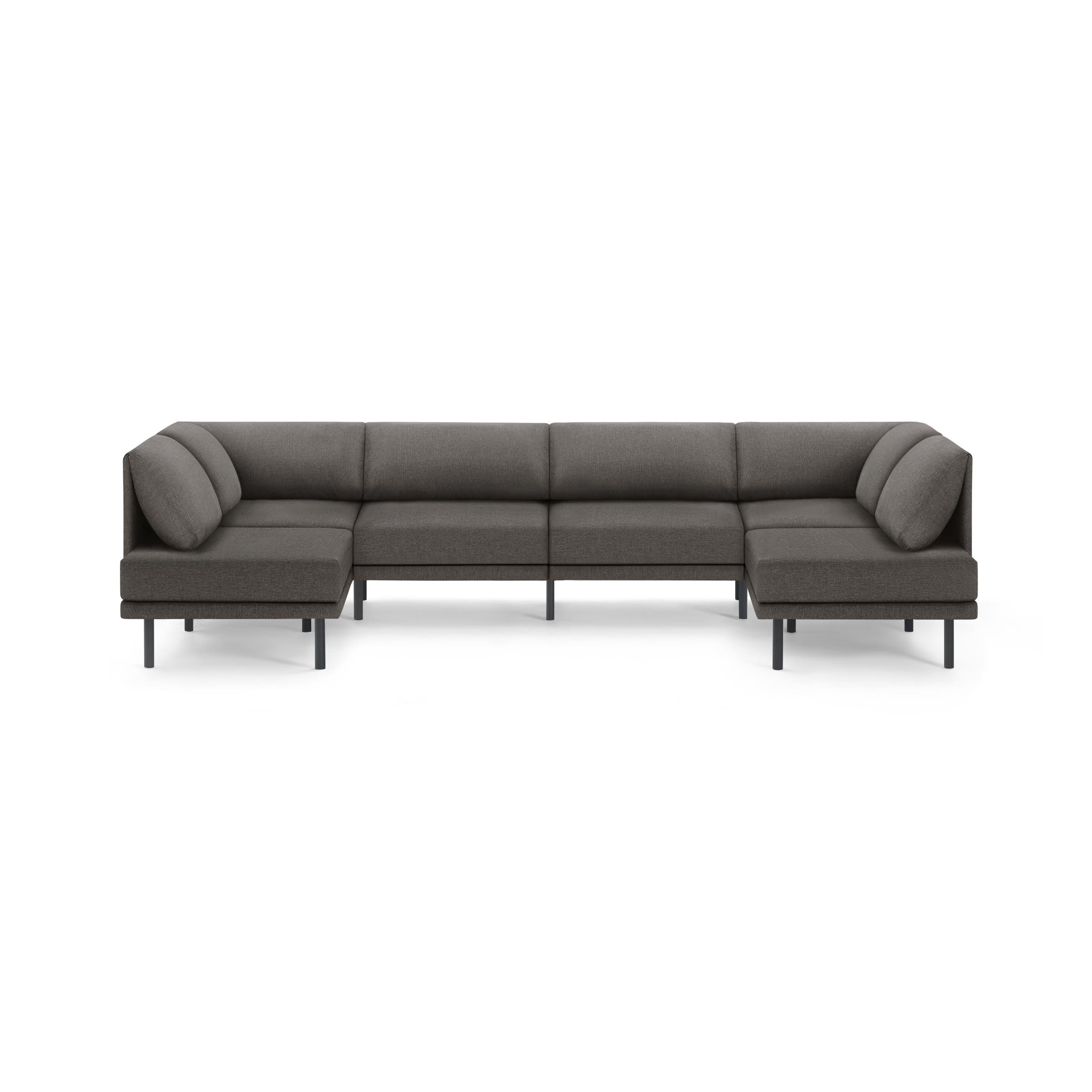 Range 6-Piece Open U Sectional - Heather Charcoal - Performance Basketweave / Black - Metal - Image 0