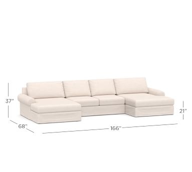 Big Sur Roll Arm Slipcovered U-Double Chaise Loveseat Sectional, Down Blend Wrapped Cushions, Park Weave Oatmeal - Image 5