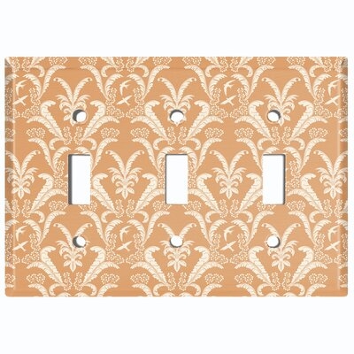 Metal Light Switch Plate Outlet Cover (Damask Feather Tan - Triple Toggle) - Image 0
