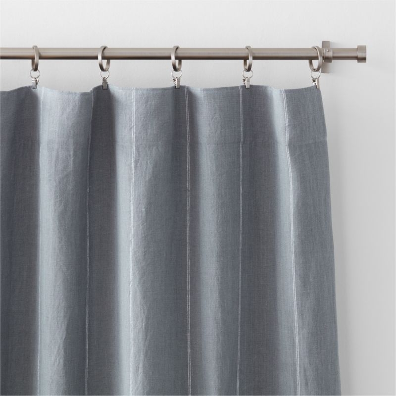 Mist Blue & Crisp White Linen Double Pinstripe Blackout Window Curtain Panel 52"x108" - Image 2