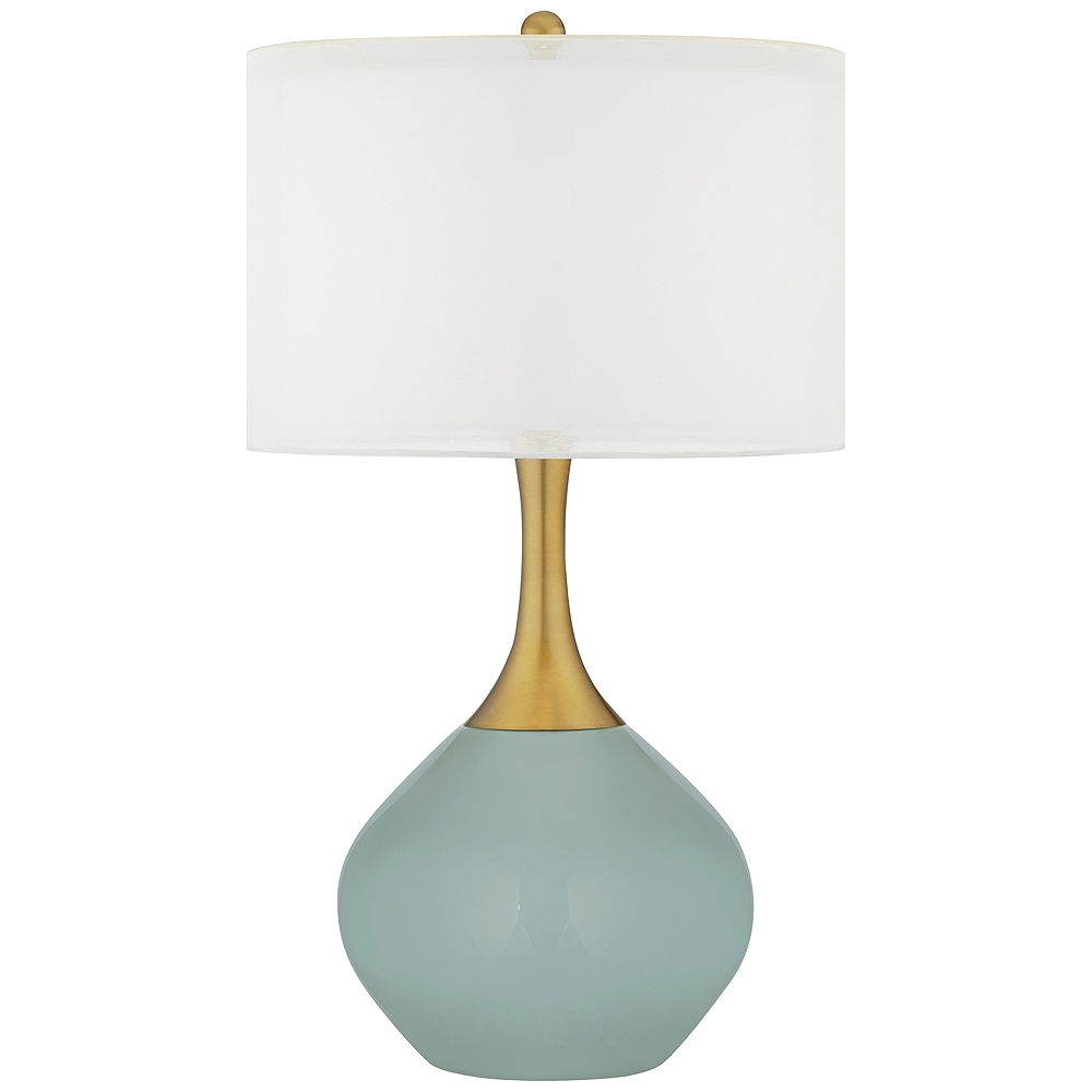 Color Plus Nickki Brass 30 1/2" Modern Aqua-Sphere Blue Table Lamp - Image 0