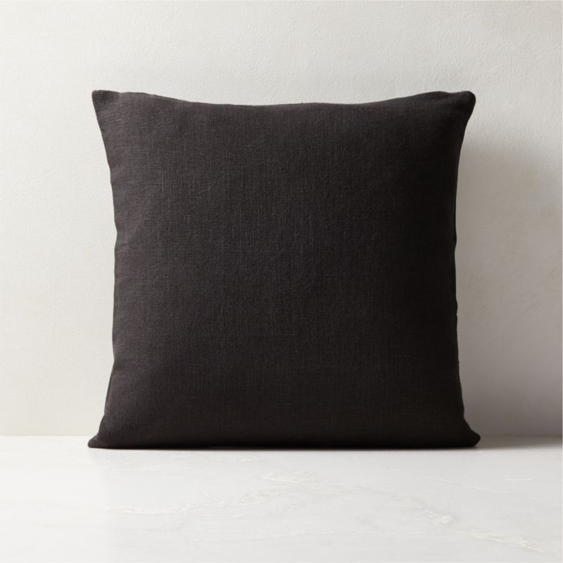 Tack Black Leather Throw Pillow with Down-Alternative Insert 18" - Image 2
