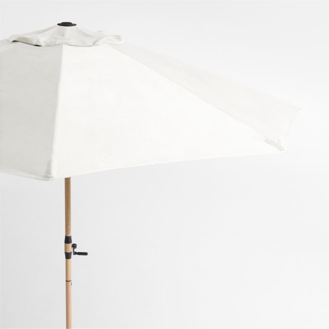 10' Round Canvas White Sunbrella® Outdoor Patio Umbrella with Faux Wood Metal Frame - Image 0