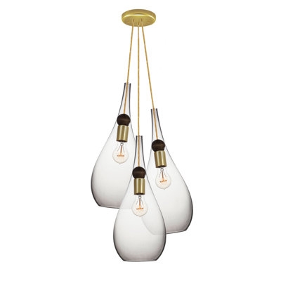 8 Light- Seeded Hand Blown Glass Teardrop & Wood Linear Chandelier-1Tier6watts1 - Image 0