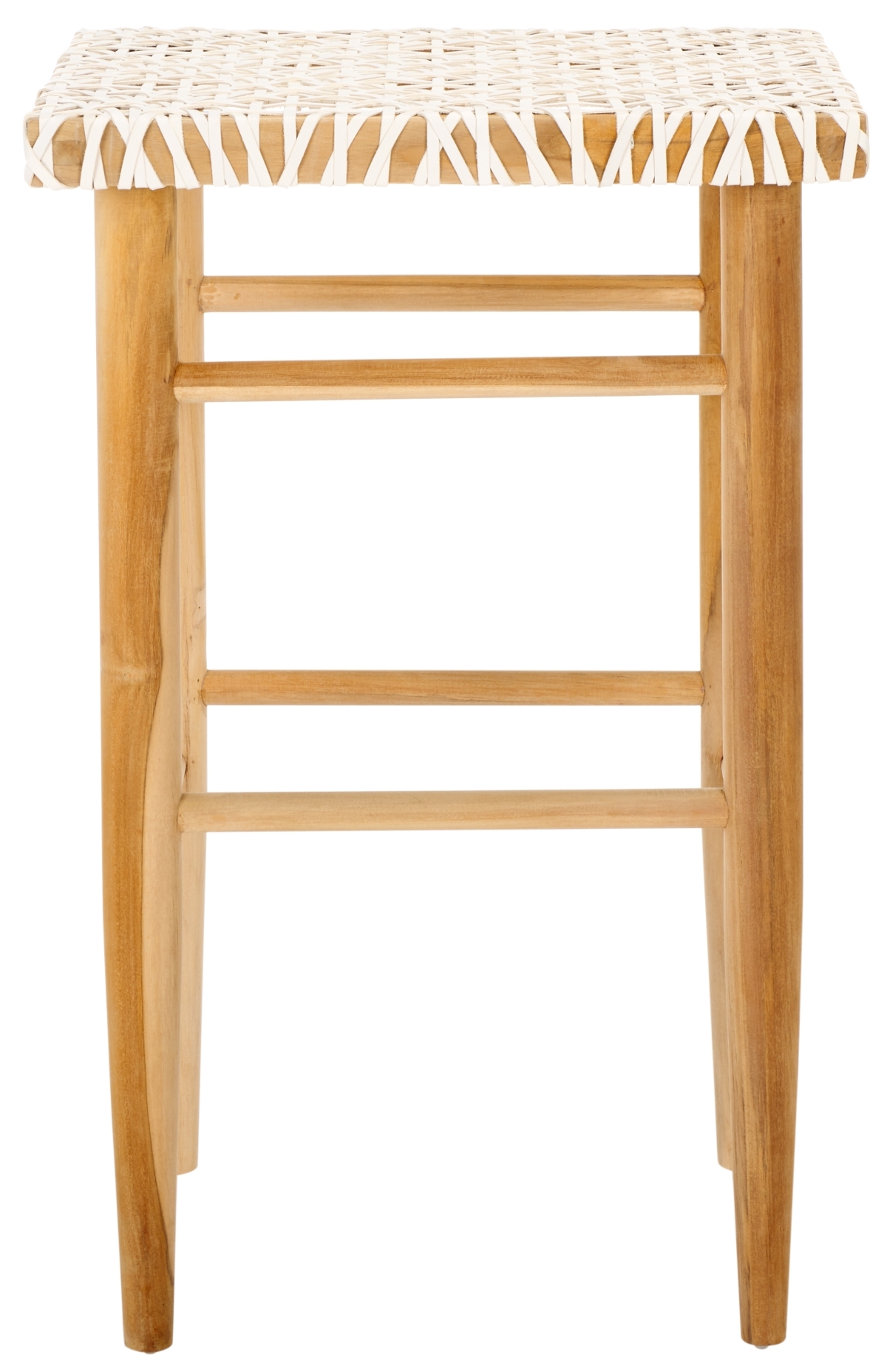 Kaleo Woven Leather Barstool - White / Natural - Safavieh - Image 0