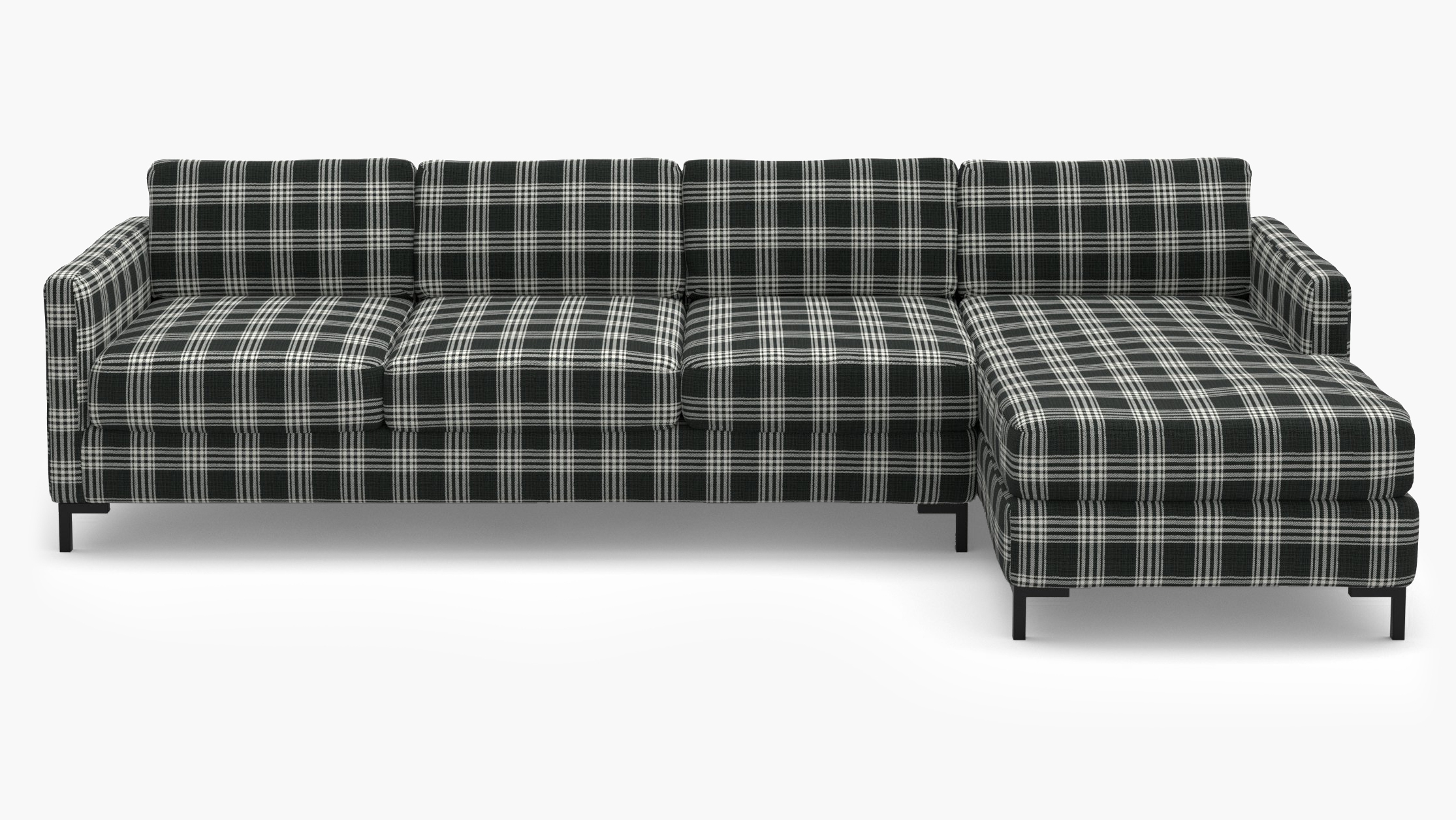 Modern Sectional, Right Facing, Barnegat Plaid, Bronze L Leg - Image 0