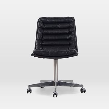 Leather Upholstered Swivel Desk Chair, Black - Image 2