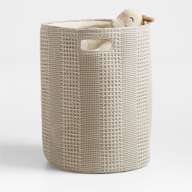 Nella Grey Cotton Waffle Weave Kids Hamper with Handles - Image 0