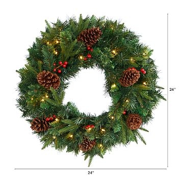 Pre-Lit Faux Mixed Pine Wreath, 20", Green - Image 2
