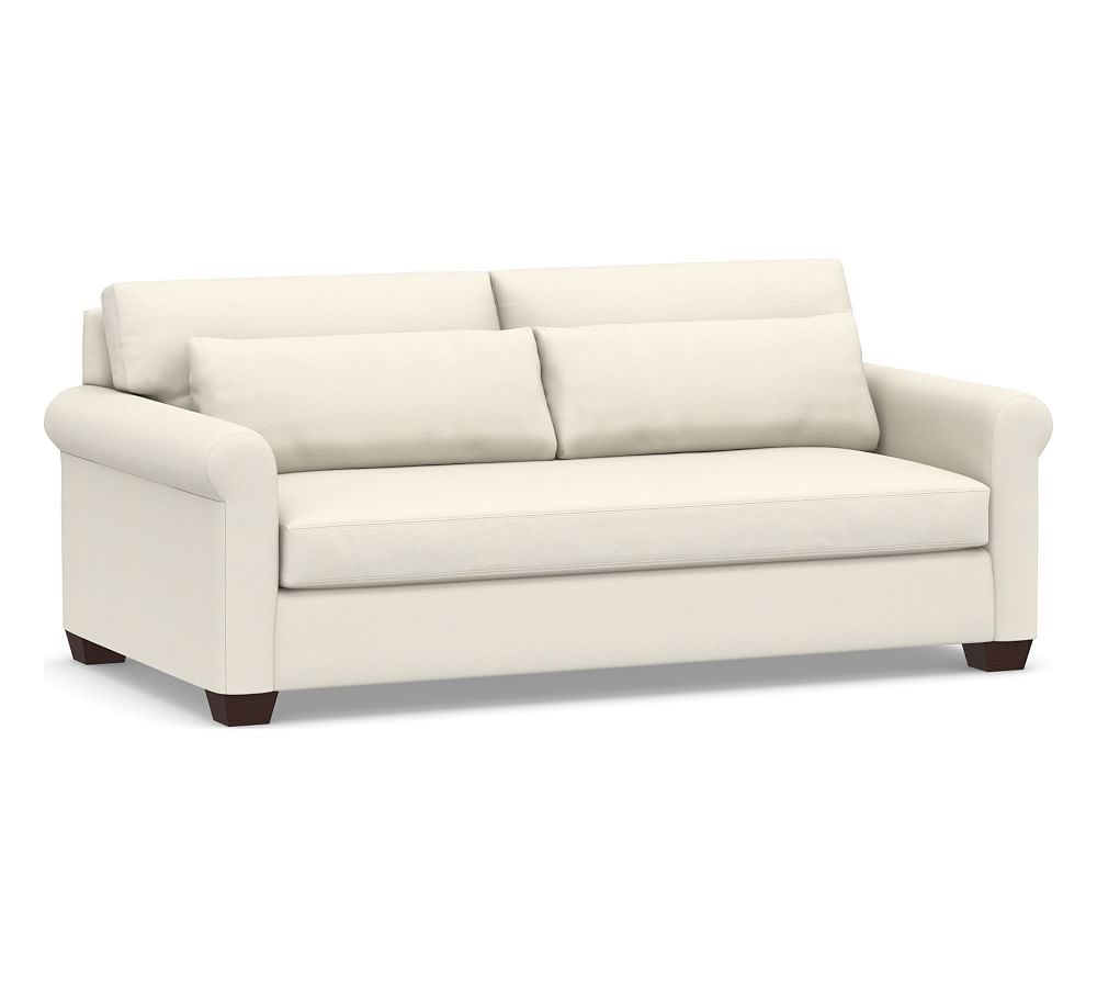 York Roll Arm Upholstered Deep Seat Sofa 2X1, Down Blend Wrapped Cushions, Textured Twill Ivory - Image 0