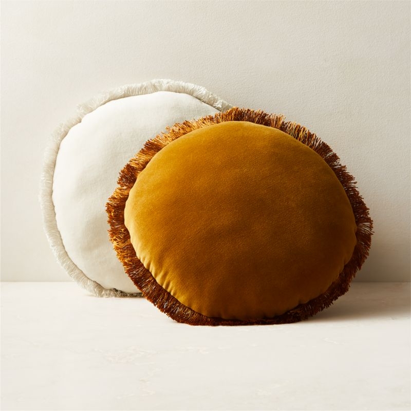 Bettie Tapenade Yellow Velvet Round Throw Pillow 16" - Image 3
