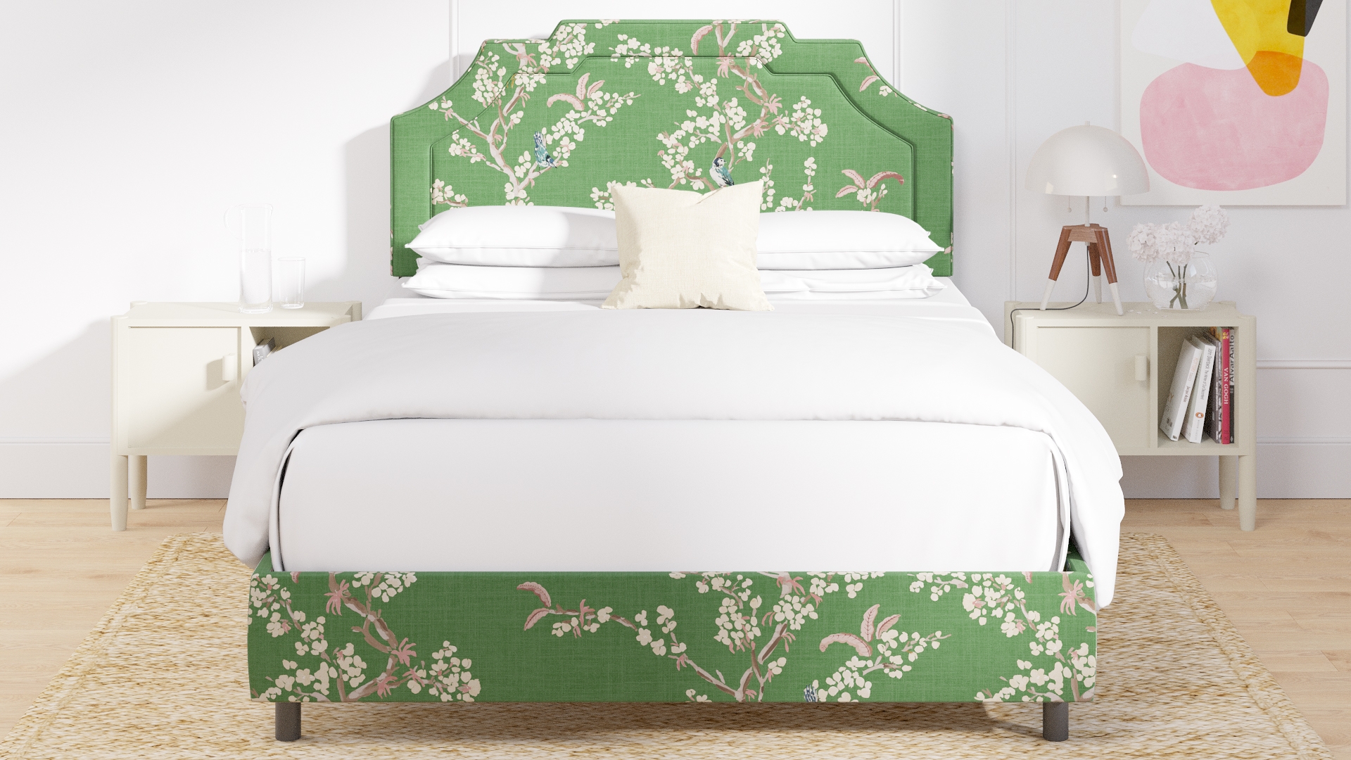 Art Deco Bed, Jade Cherry Blossom, Queen - Image 3