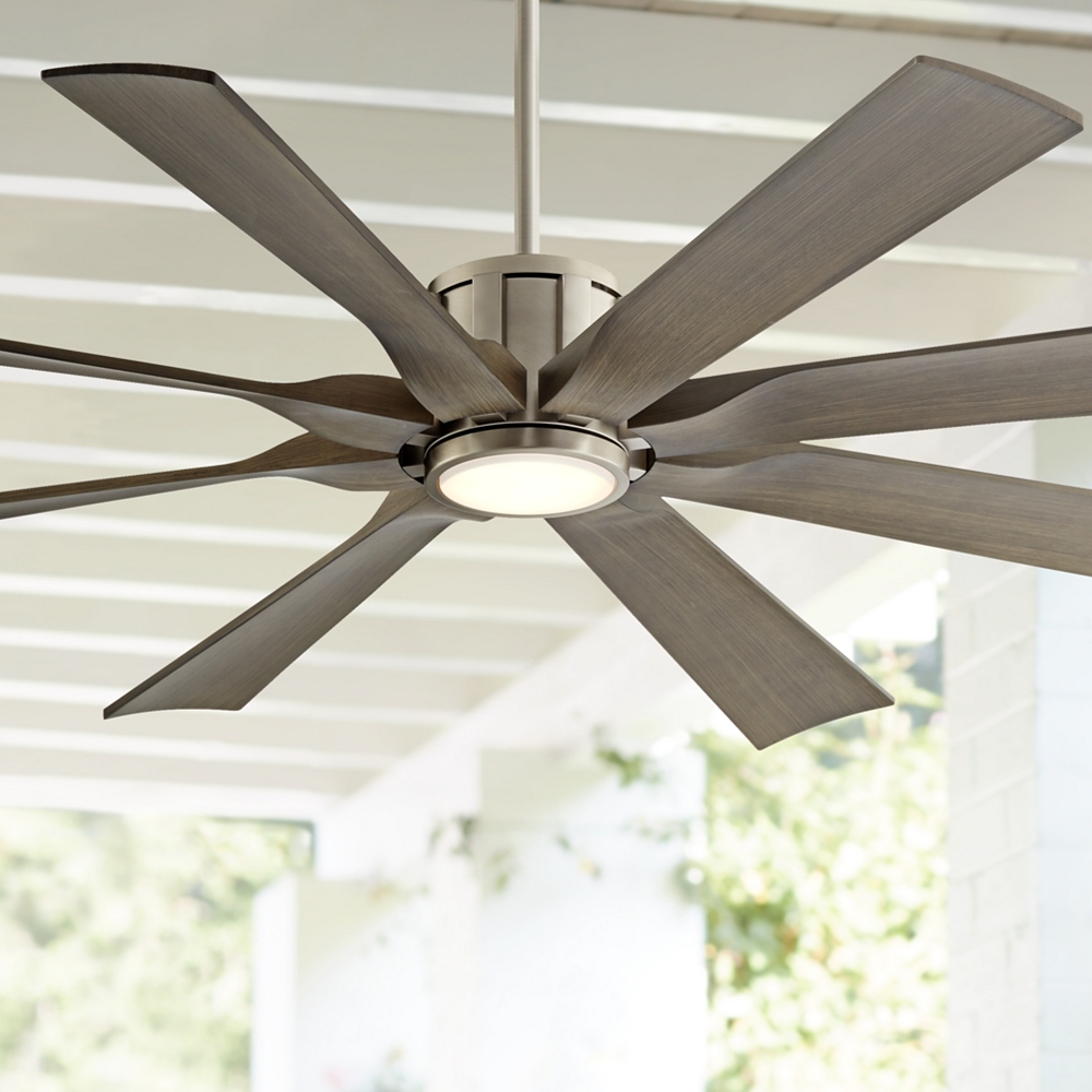 60" Possini Defender Brushed Nickel Damp LED Ceiling Fan with Remote - Image 0