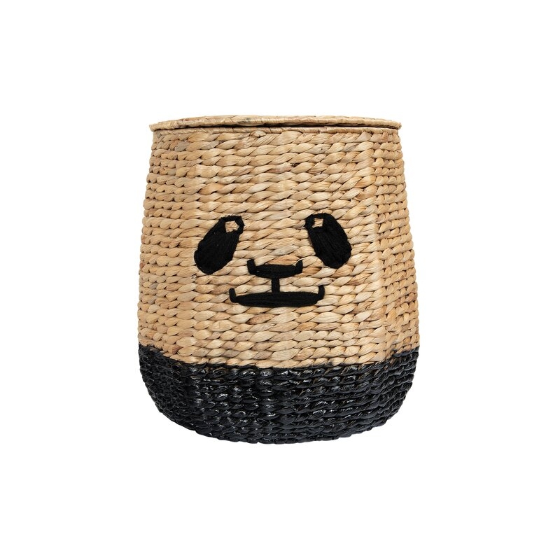 Bloomingville Handwoven Beige & Black Panda Face Rattan Basket With Lid - Image 0