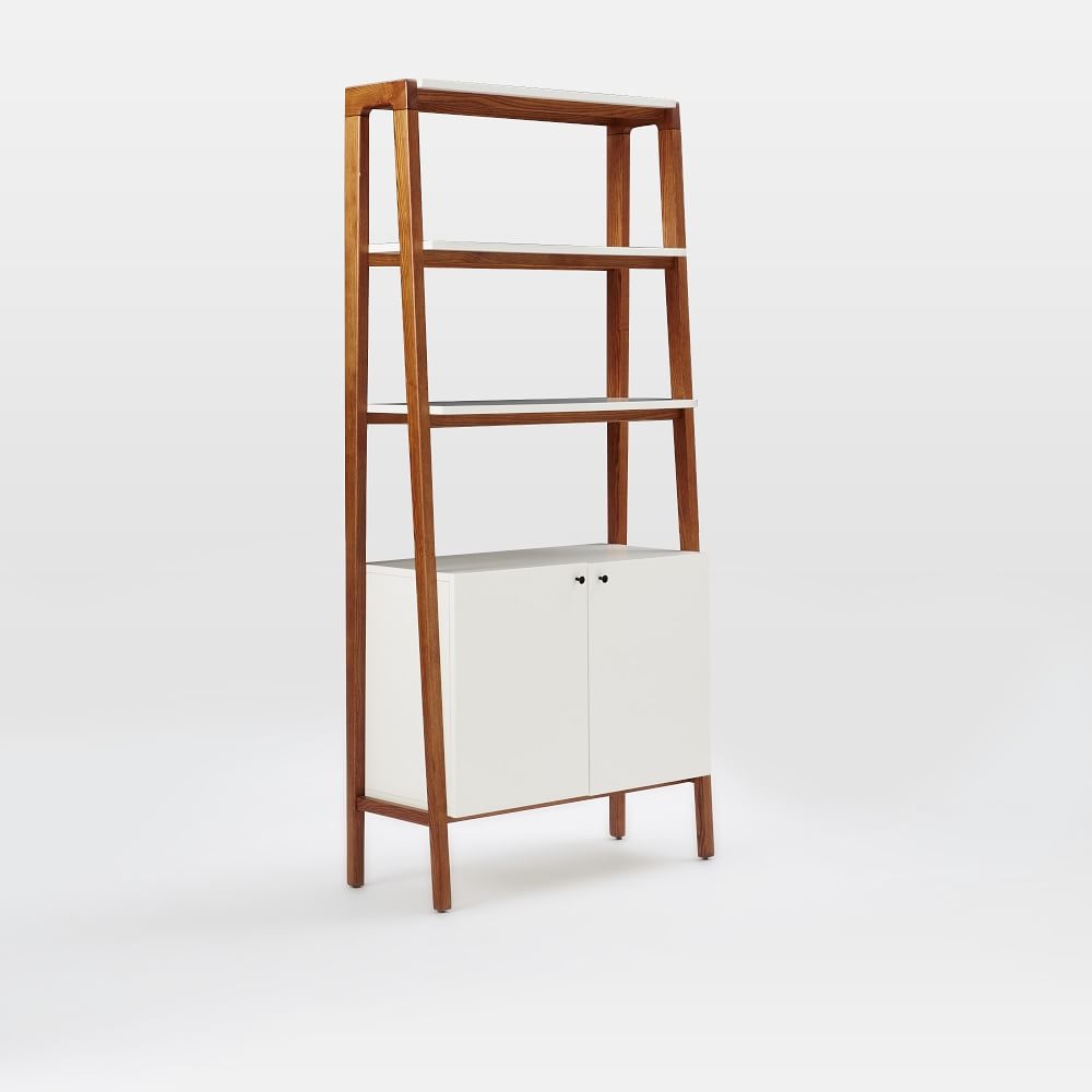 Modern Wall Cabinet Bookcase, Pecan & White - Image 0