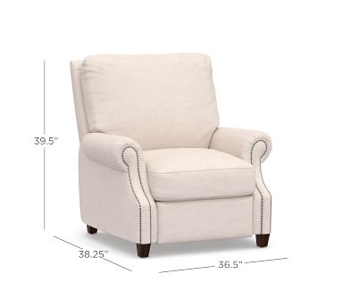 James Upholstered Recliner, Down Blend Wrapped Cushions, Performance Chateau Basketweave Oatmeal - Image 3