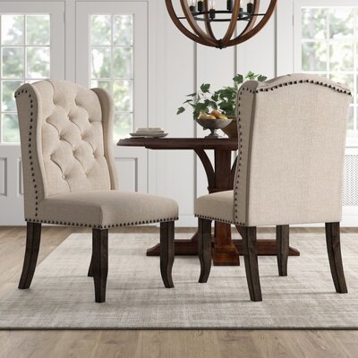 Calila Tufted Upholstered Wingback Side Chair in Beige (Set of 2) - Image 0