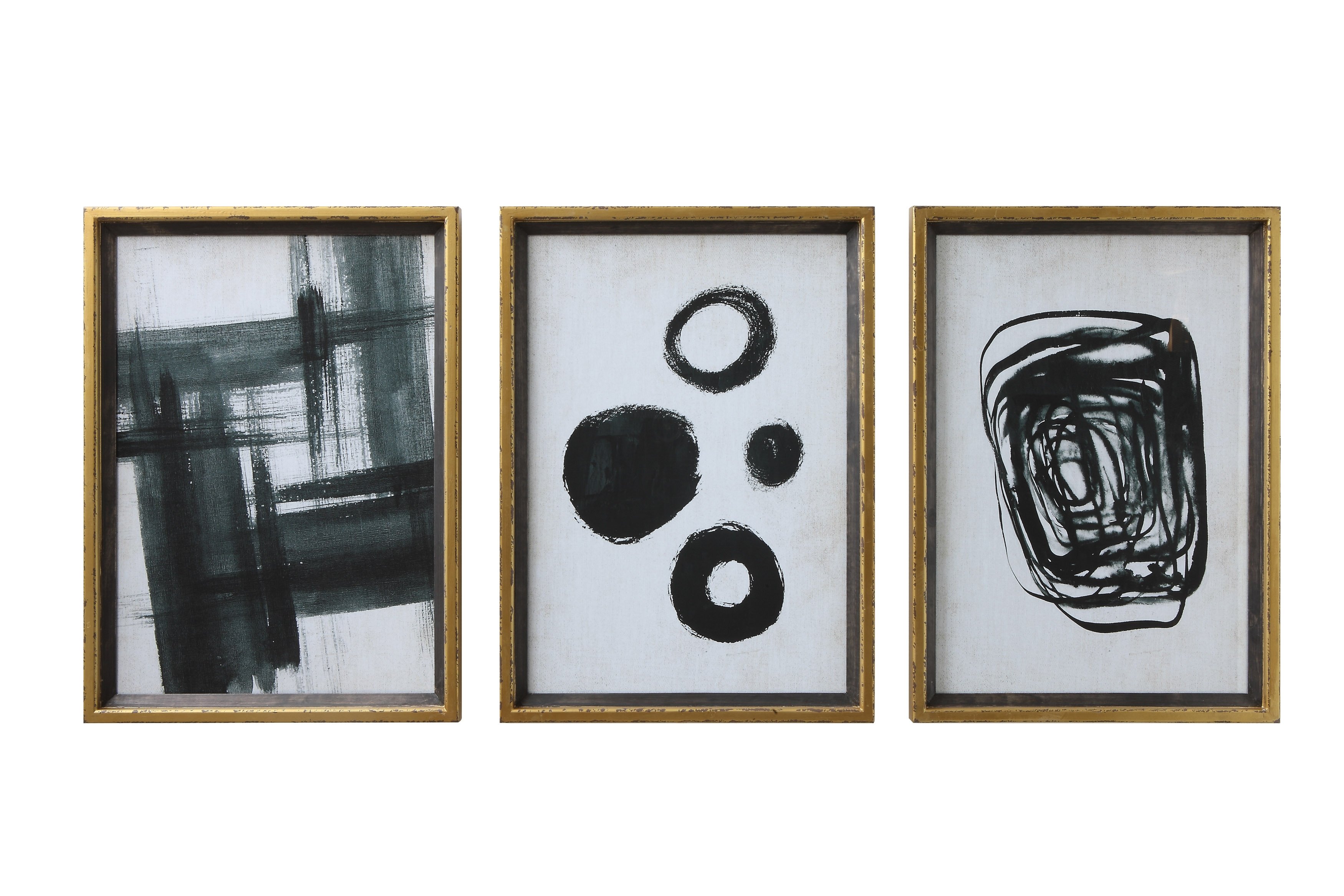 Black & White Abstract Framed Artwork, Set of 3 - Image 0