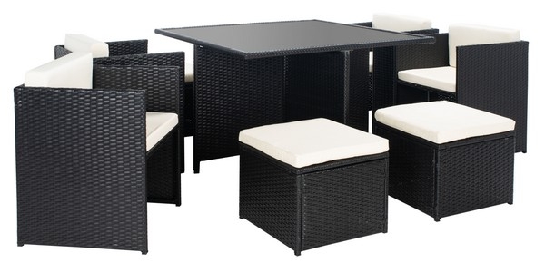 Indoor-Outdoor Klena 9 Pc Dining Set - Black/Beige - Safavieh - Image 0