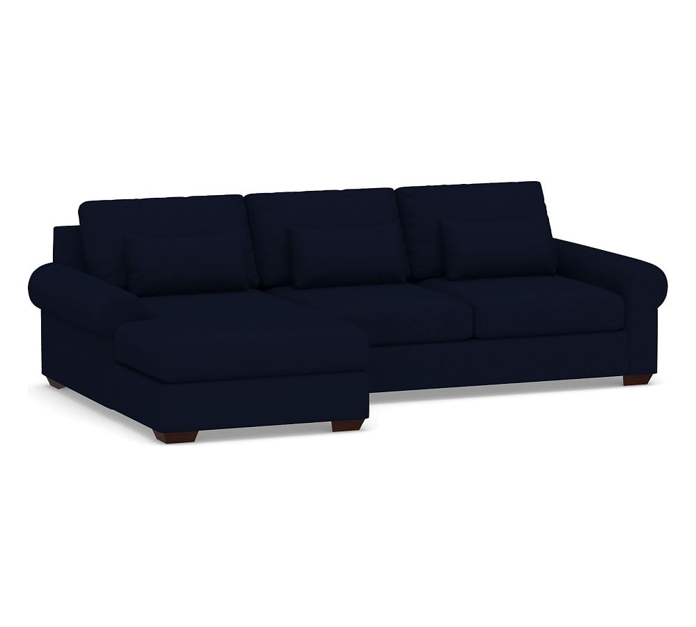 Big Sur Roll Arm Upholstered Deep Seat Right Arm Loveseat with Chaise Sectional, Down Blend Wrapped Cushions, Performance Everydaylinen(TM) Navy - Image 0