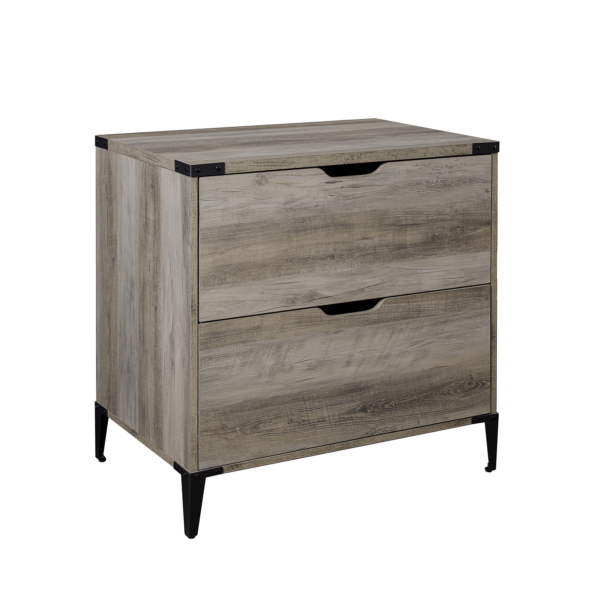 Modern Farmhouse Angle Iron 2-Drawer Filing Cabinet – Grey Wash  - Image 0