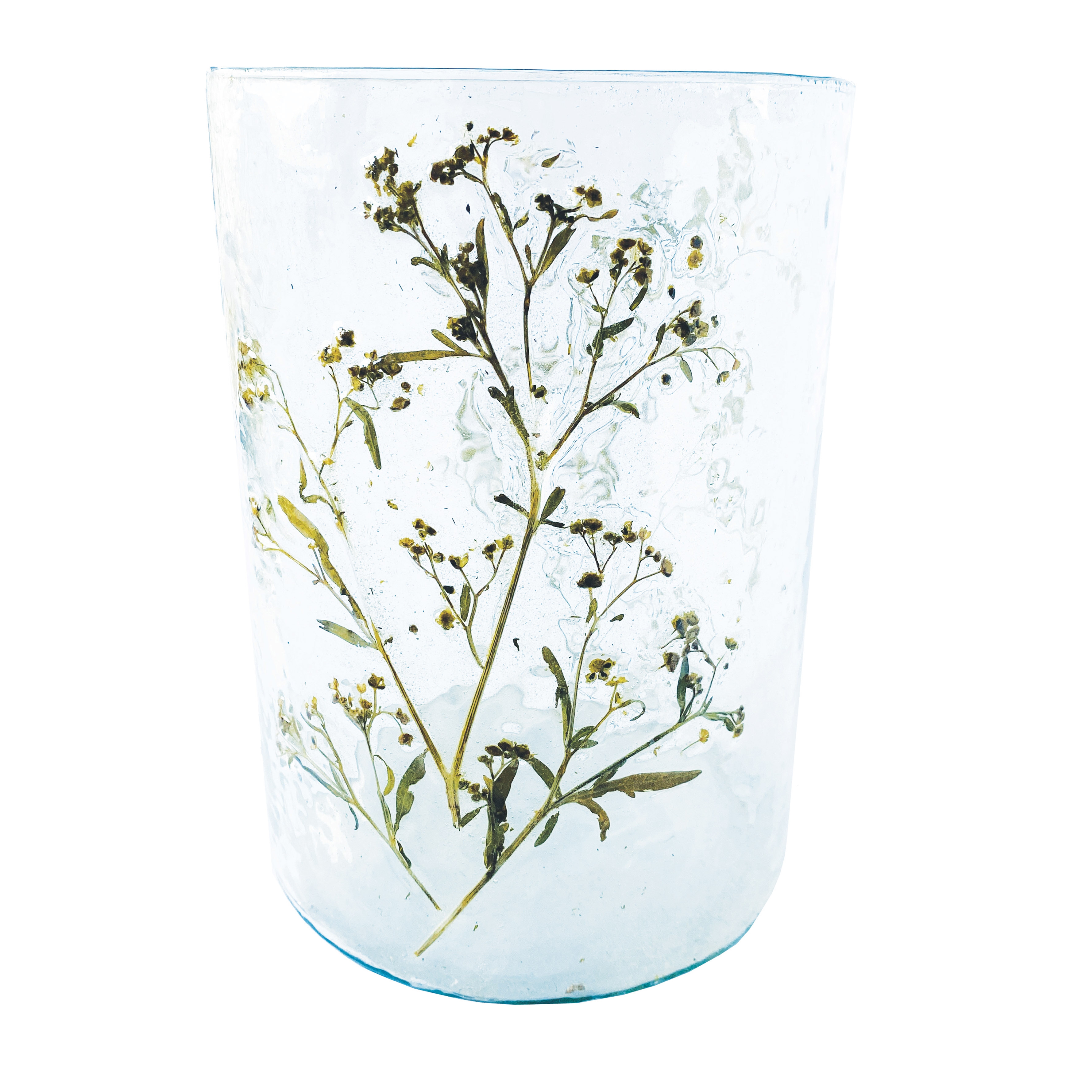 Tall Reclaimed Glass Votive Holder with Natural Botanicals, Clear - Image 0