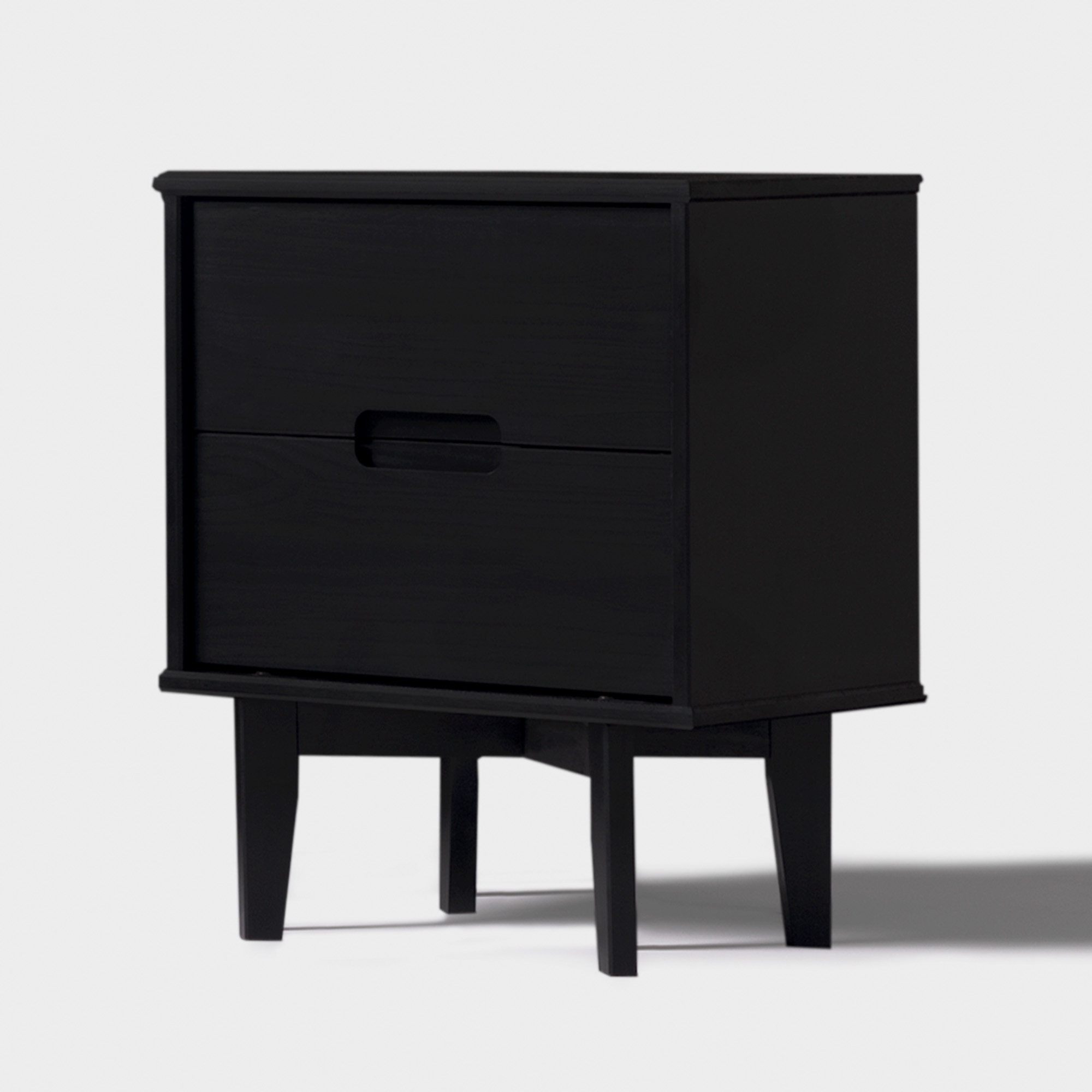 2-Drawer Groove Handle Solid Wood Nightstand – Black - Image 3