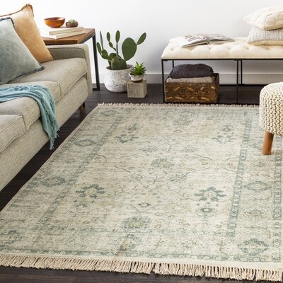 Tucson Handmade Flatweave Sage Green/Light Olive/White Rug - Image 1