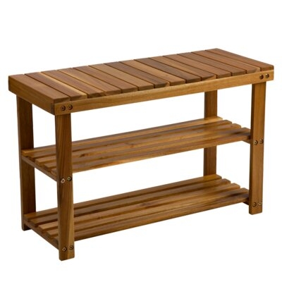 Acacia Wood Shoe Rack Bench For Entryway Frontdoor Bathroom - Image 0