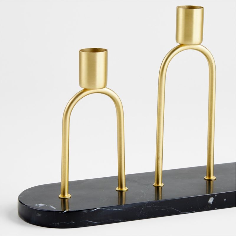 Cassia Marble and Brass Taper Candle Centerpiece - Image 2
