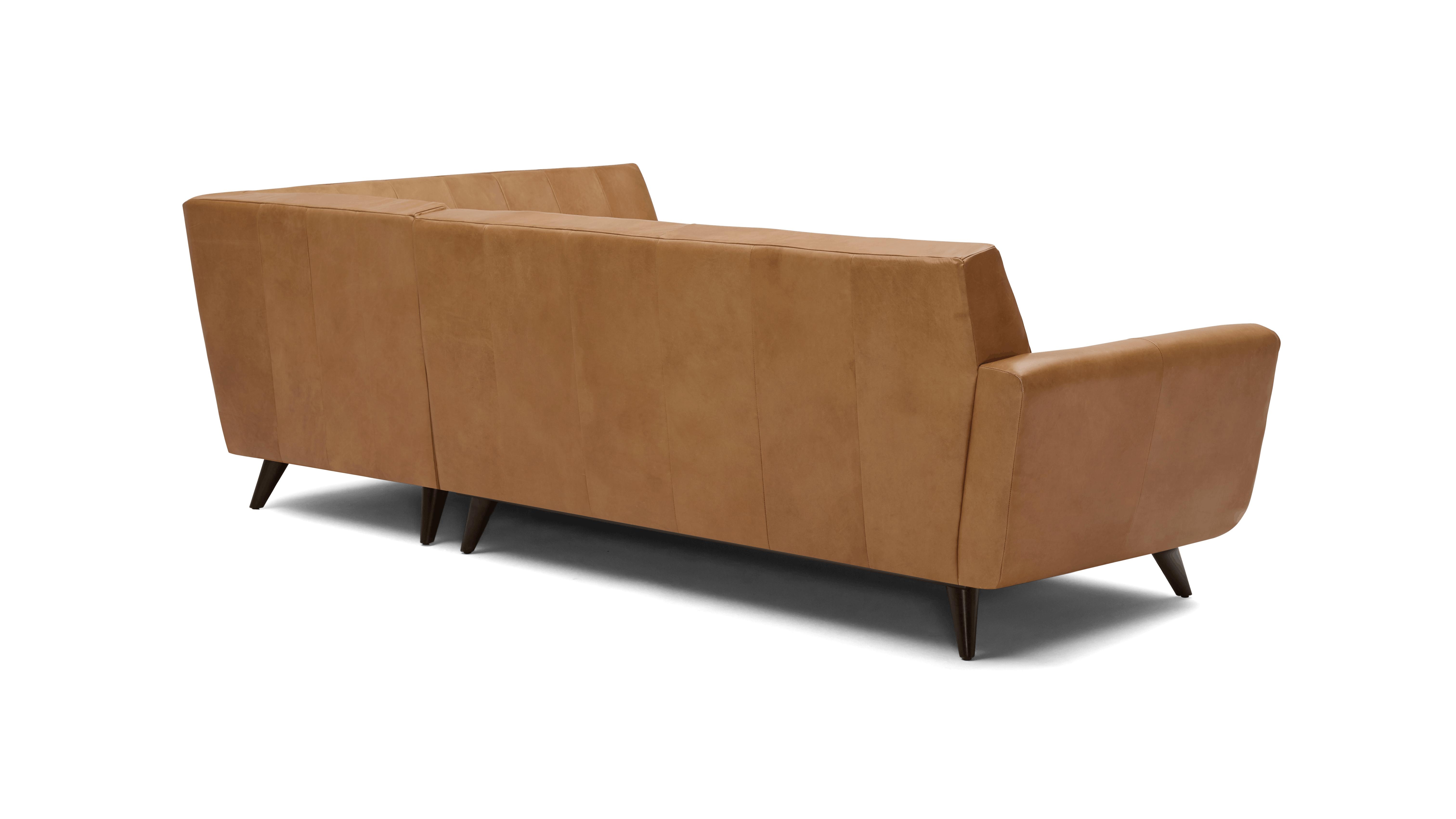 Brown Hughes Mid Century Modern Leather Sectional with Bumper (2 piece) - Santiago Camel - Mocha - Left - Image 3