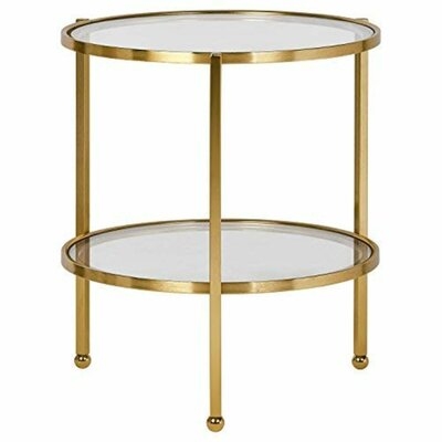 Glass Top 3 Legs End Table with Storage - Image 0