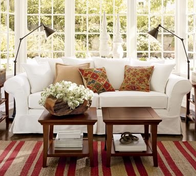 Charleston Slipcovered Grand Sofa 96", Polyester Wrapped Cushions, Chenille Basketweave Oatmeal - Image 1