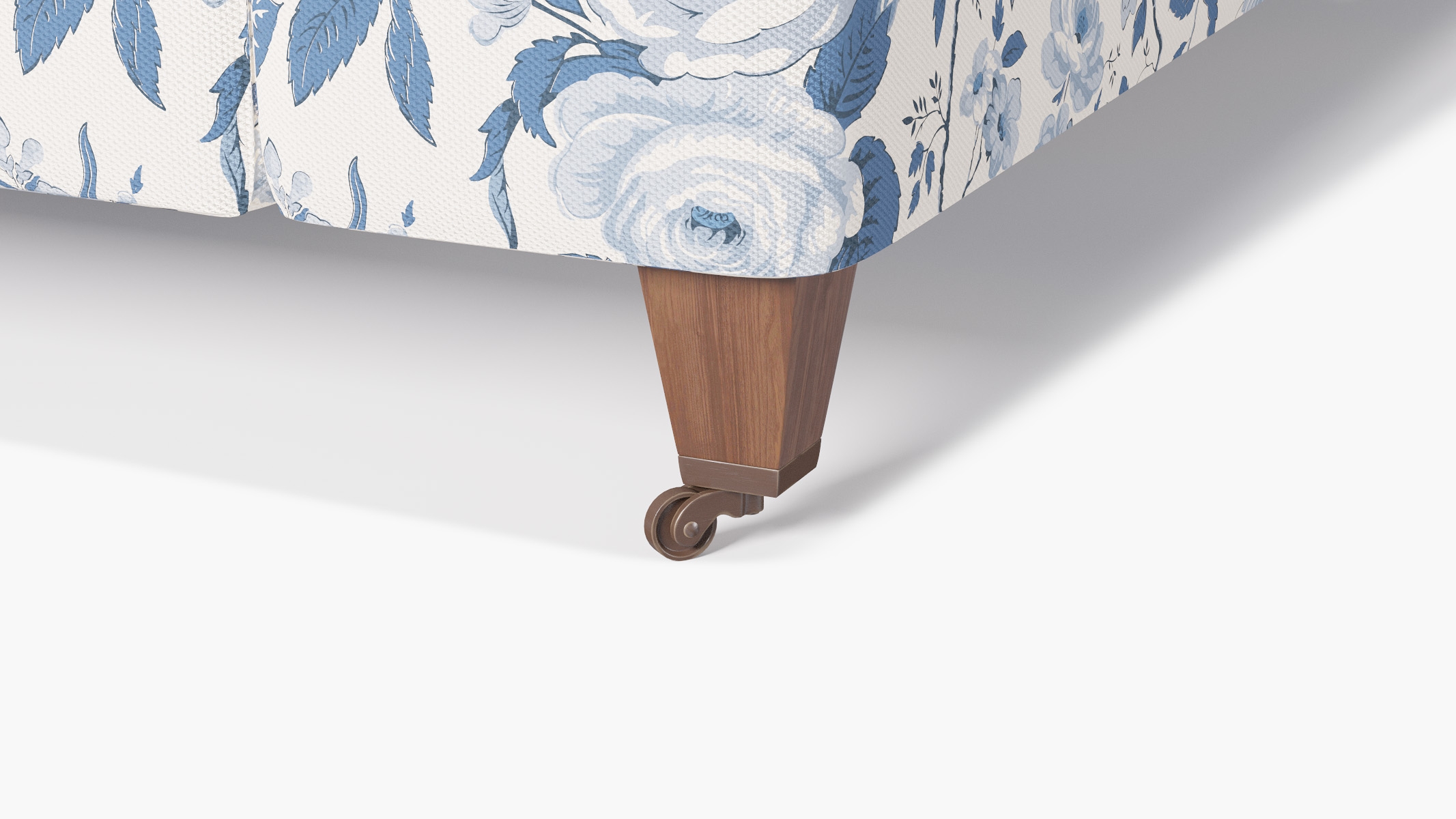 Classic Sofa, Delft Chintz, Walnut with Antique Brass Caster - Image 1
