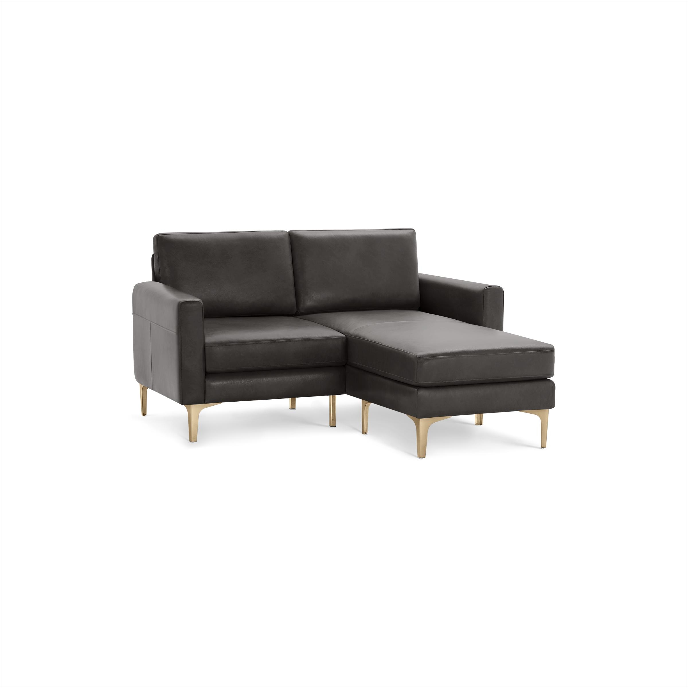 Nomad Leather Loveseat with Reversible Chaise - Slate - Top Grain Leather / Brass - Metal / Block - Image 0