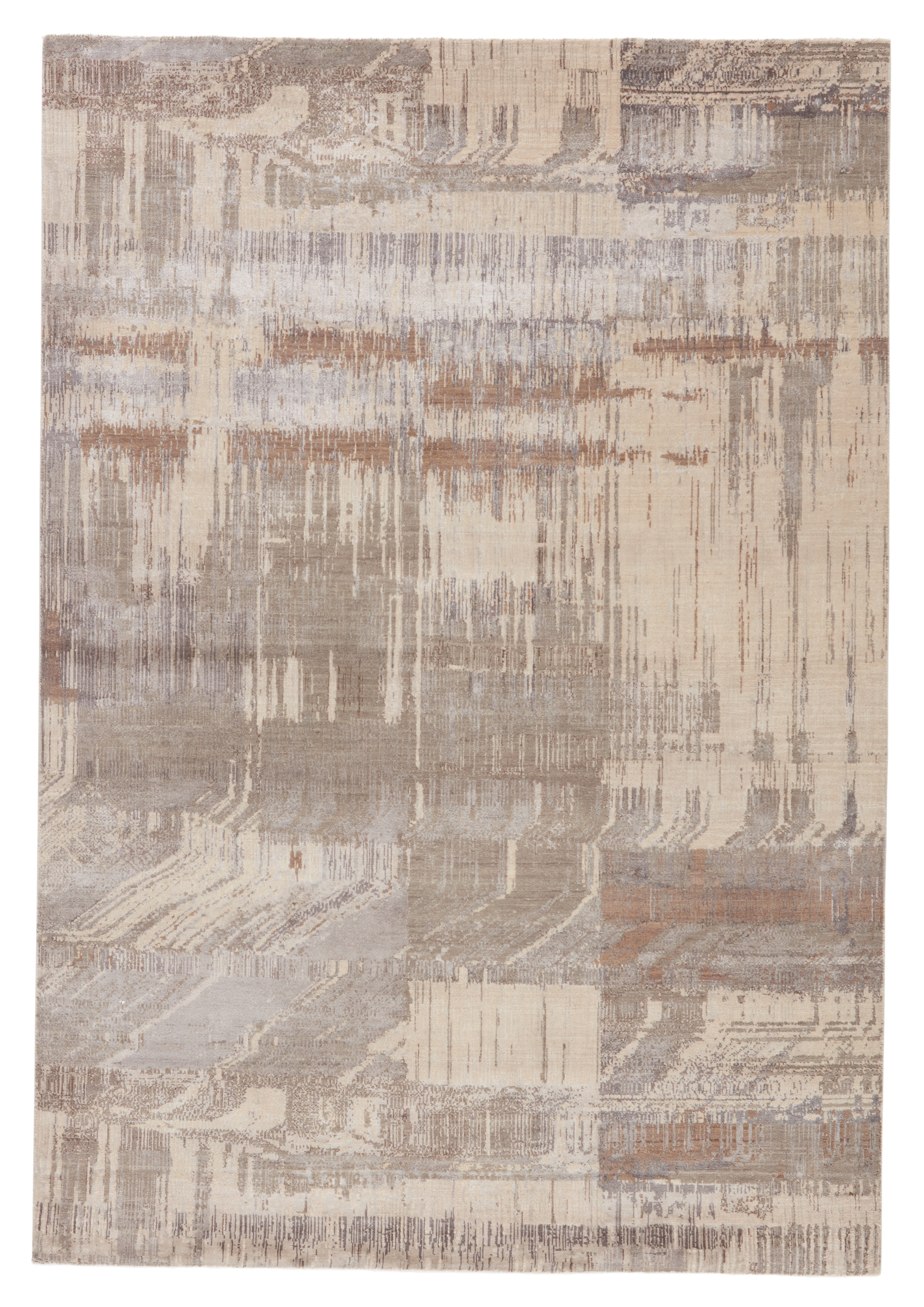 Kavi by Storia Hand-Knotted Abstract Light Gray/ Tan Area Rug (5'6"X8') - Image 0