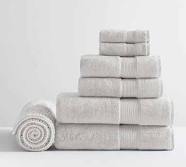 Classic Organic Washcloth Hand and Bath Towel With Bath Mat, Gray Mist, Set of 7 - Image 0